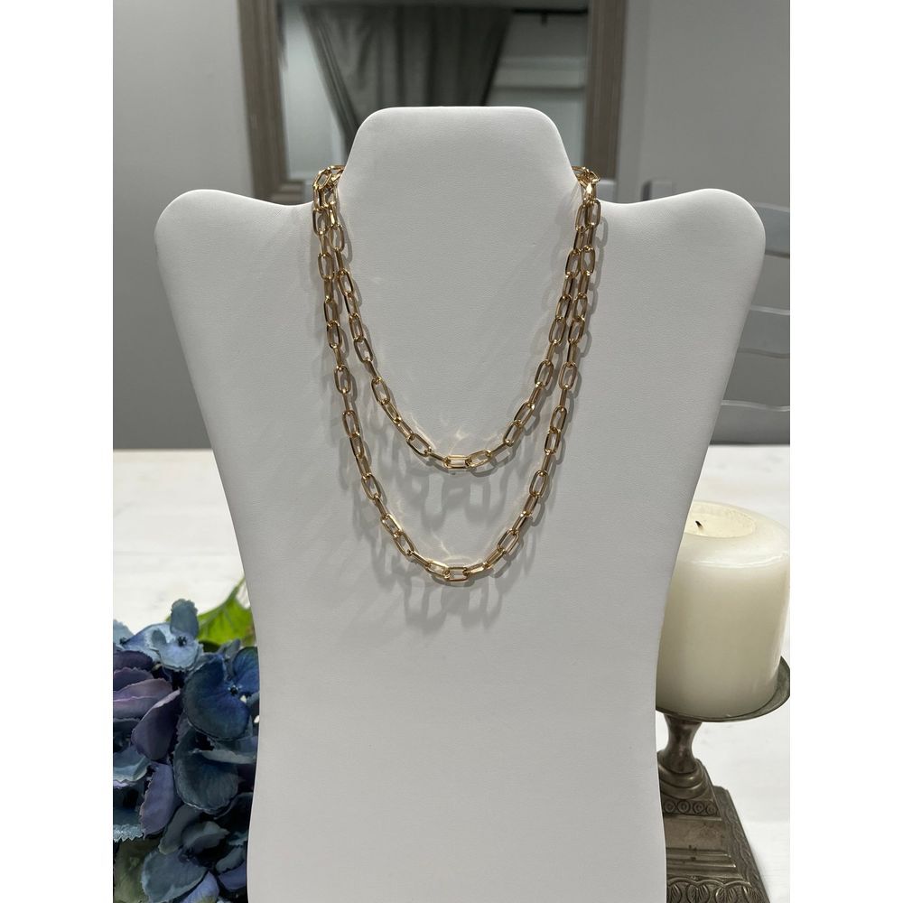 Necklace‎ gold tone double clasp paper clip chain